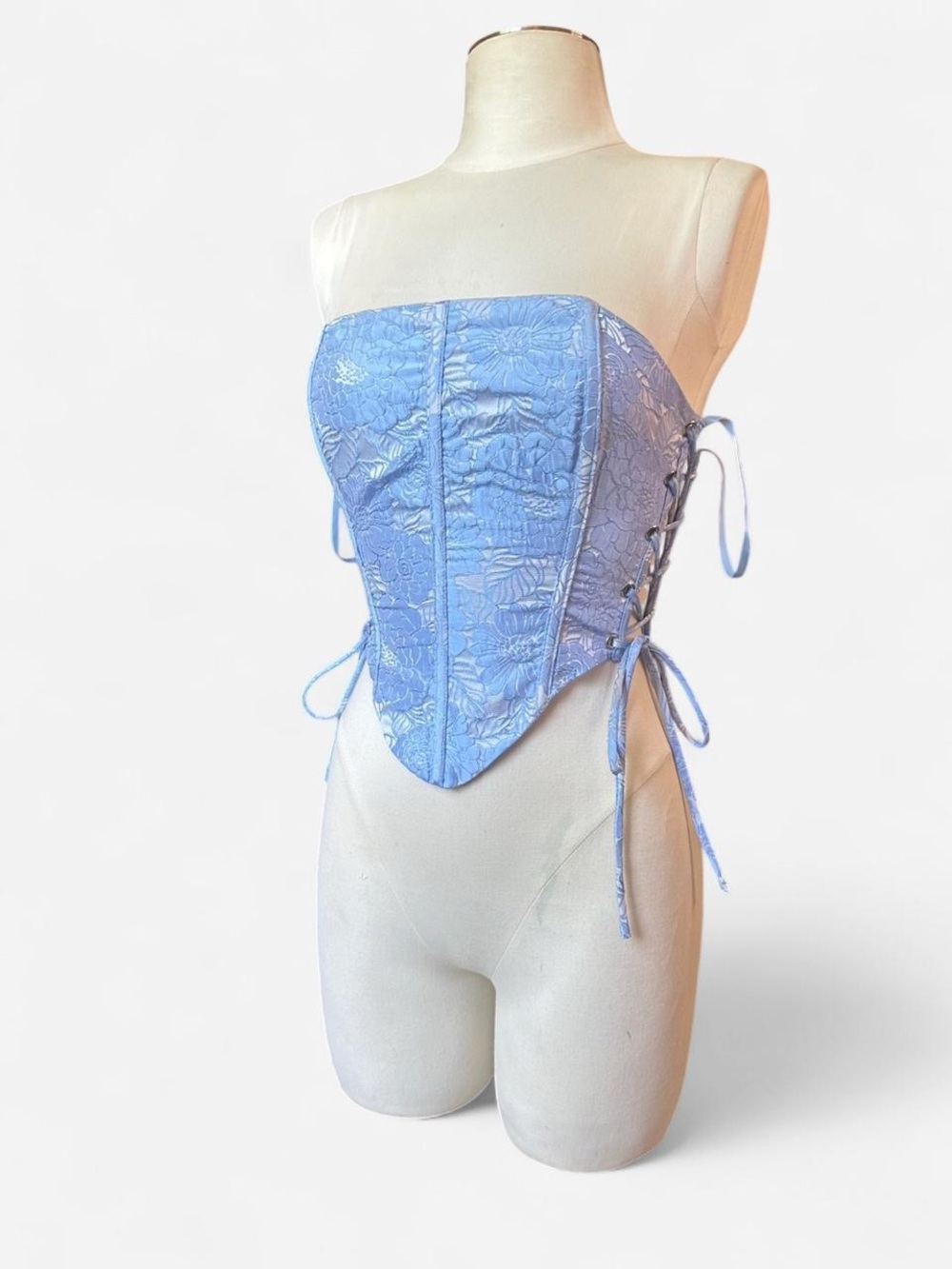 American Threads Powder Blue Floral Lace-Up Corset Bandeau